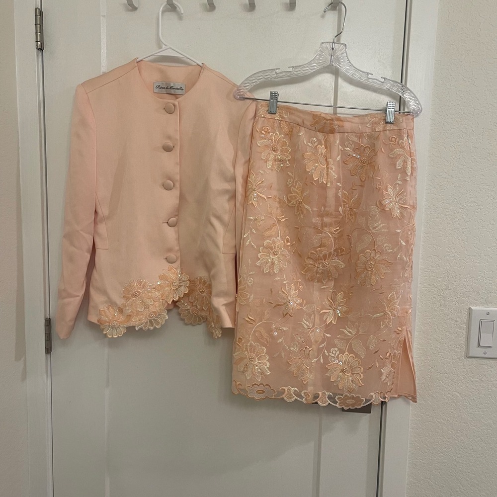 Vintage Rina diMontella Pink Suit Set Floral Elegant Luxury Designer Old Money